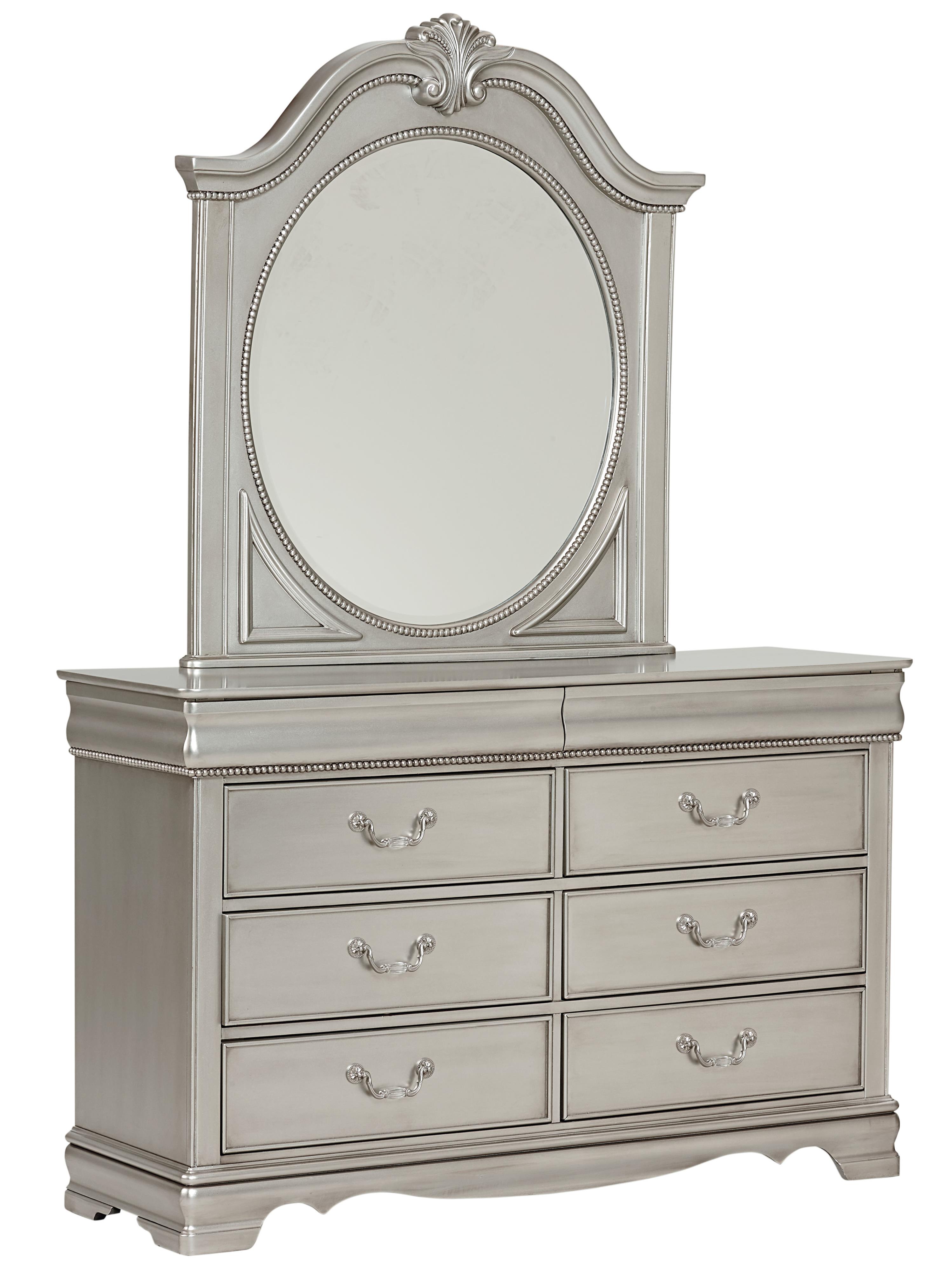 Standard Furniture Jessica Silver 8 Drawer Dresser & Ornate Mirror Set